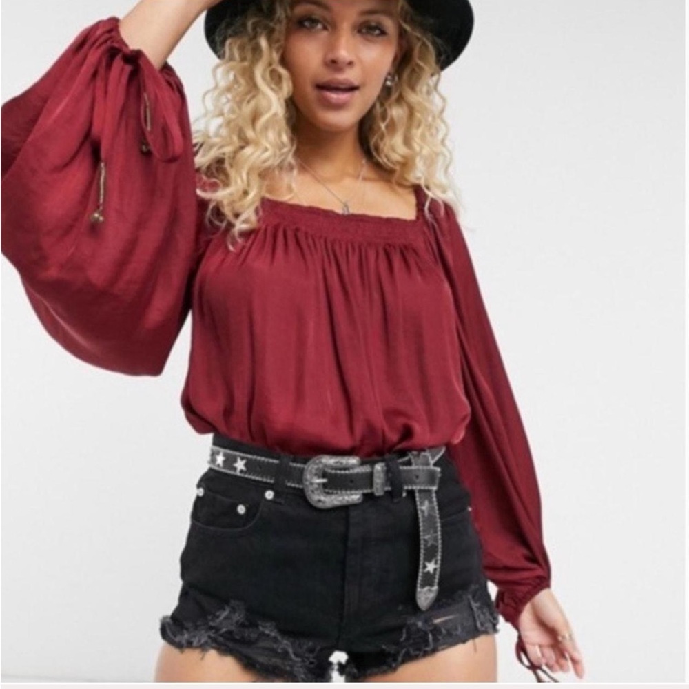Intimately Free People another round bodysuit xl burgundy silky boho casual chic